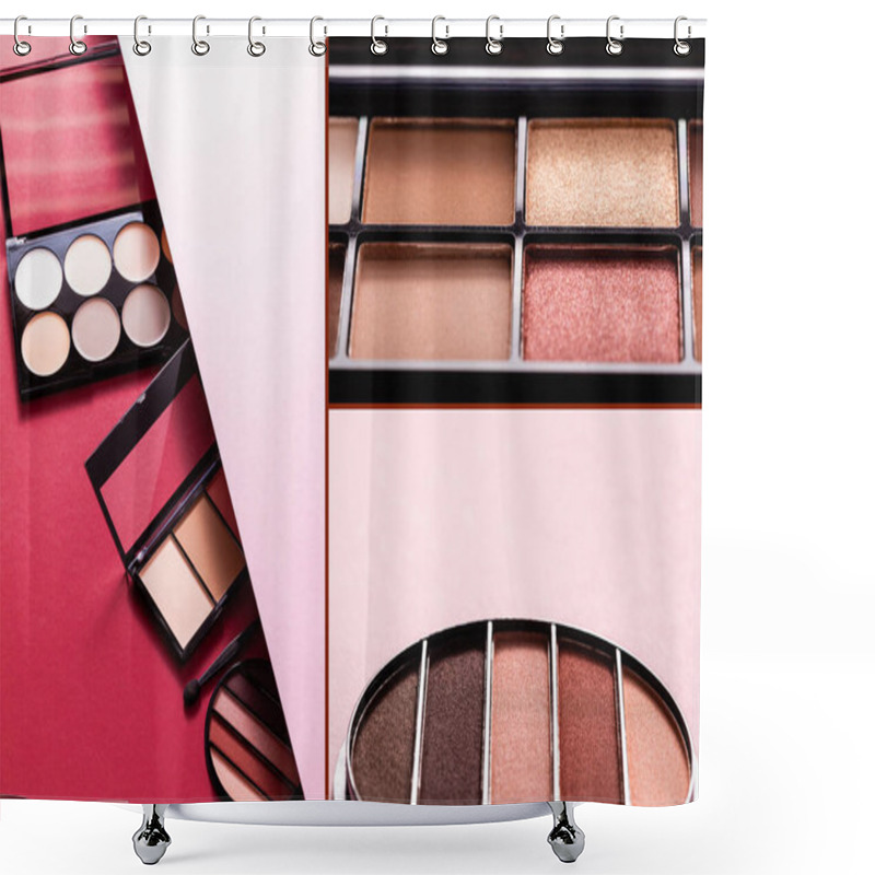 Personality  Collage Of Pastel Eye Shadow And Blush Palettes On Pink And Crimson Shower Curtains