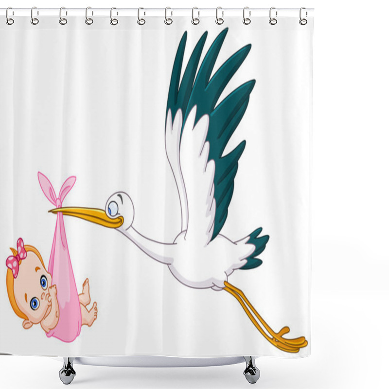 Personality  Stork And Baby Girl Shower Curtains