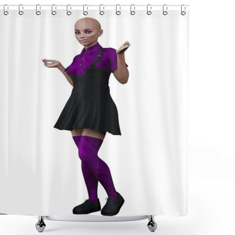 Personality  Urban Fantasy Goth Academy POC Teen, 3D Rendering, 3D Illustration Shower Curtains