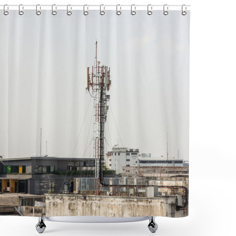 Personality  Telecommunication Tower With Multiple Antennas And Data Transmit Shower Curtains