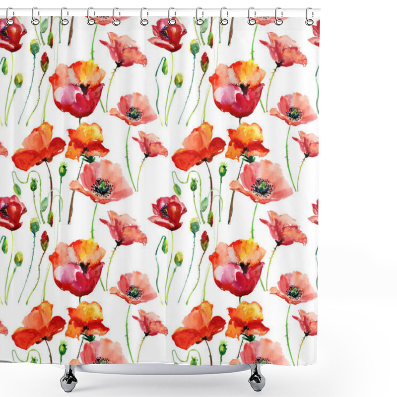 Personality  Stylized Poppy Flowers Illustration Shower Curtains