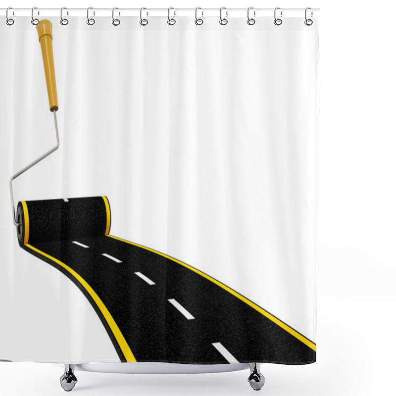 Personality  Roller Brush Painting Winding Road Isolated On White Background Shower Curtains