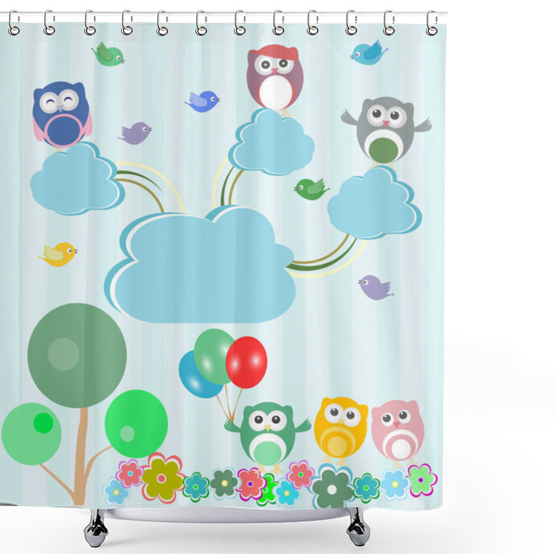 Personality  Birds And Owls In Spring Forest. Vector Set Shower Curtains