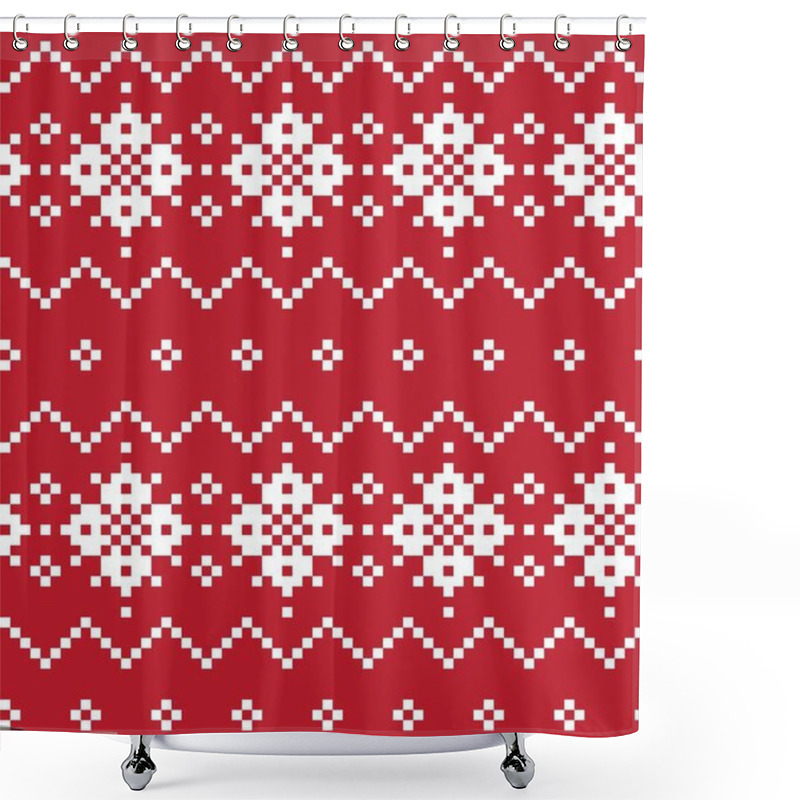 Personality  Red Christmas Fair Isle Pattern Background For Fashion Textiles, Knitwear And Graphics Shower Curtains