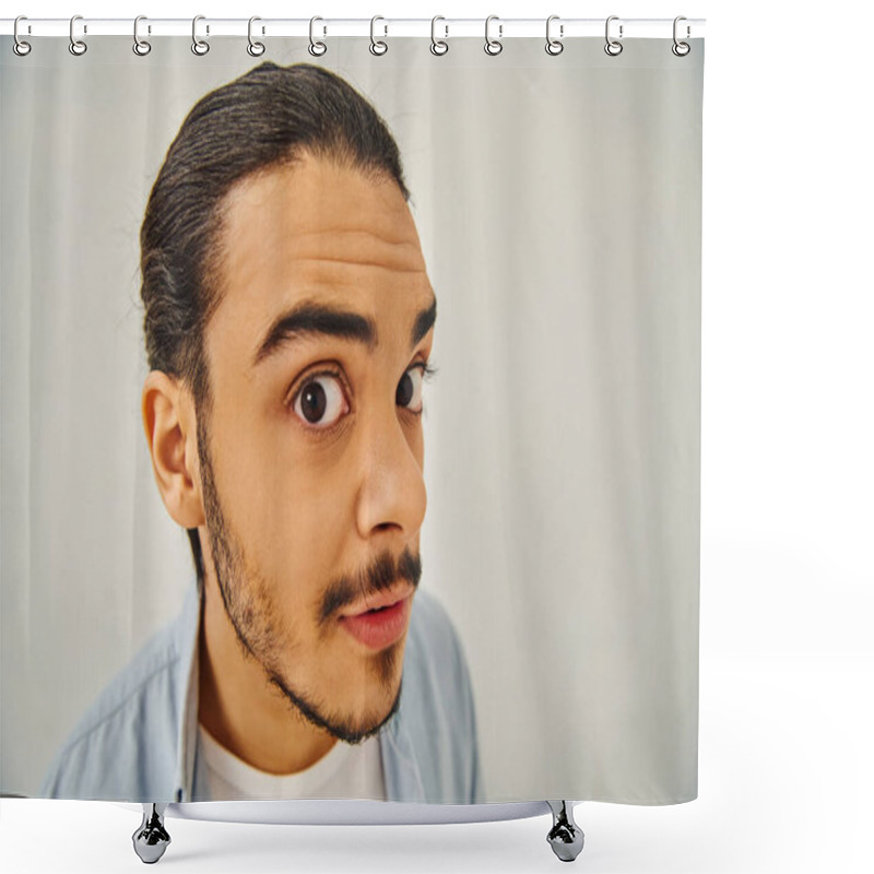 Personality  Man With Mustache Makes Funny Face. Shower Curtains