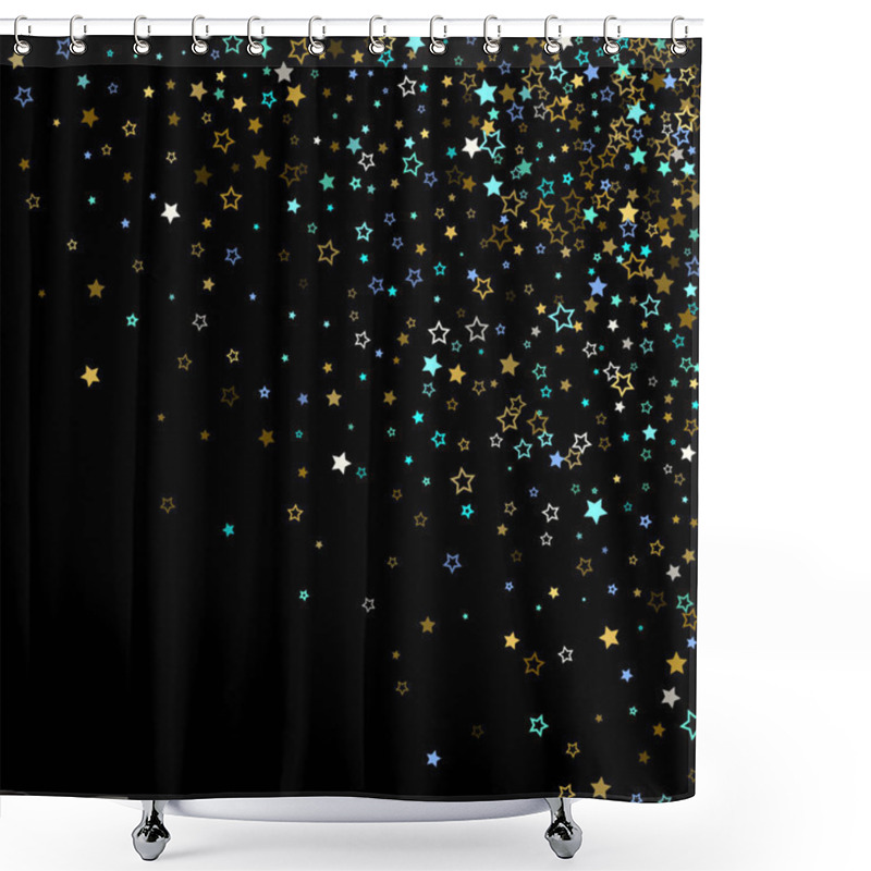 Personality  Stars Confetti. Gold, Blue Stars, Shiny Confetti Shower Curtains