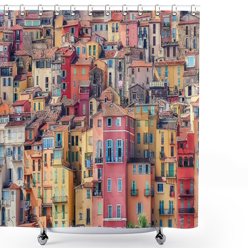 Personality  Colorful Facades Of Historic Buildings In A Mediterranean Village, Vibrant Atmosphere, And Traditional Architecture. Shower Curtains