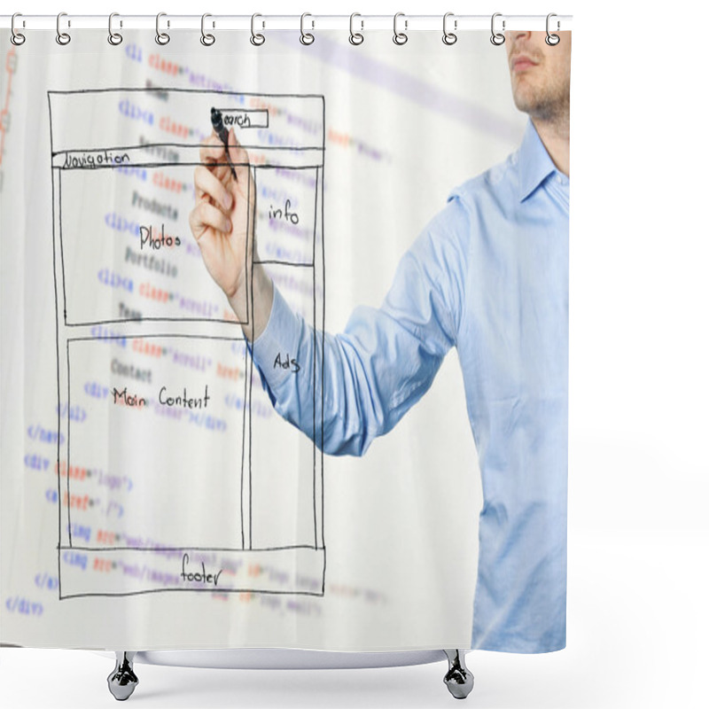 Personality  Designer Presents Website Development Wireframe Shower Curtains