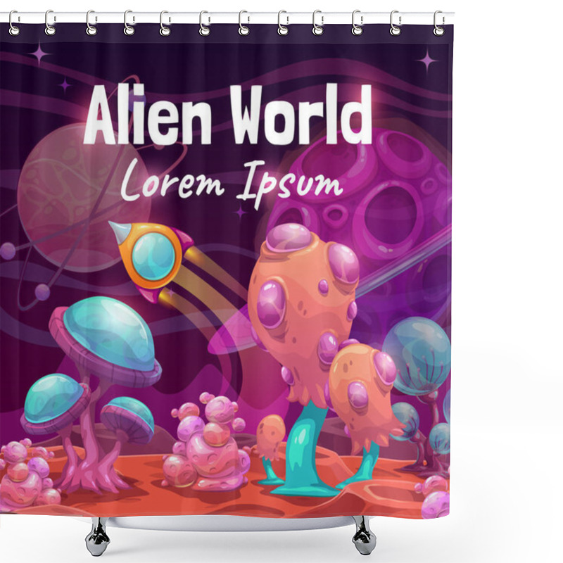 Personality  Fantasy Cartoon Alien World Landscape. Vector Magic Planet Illustration. Shower Curtains