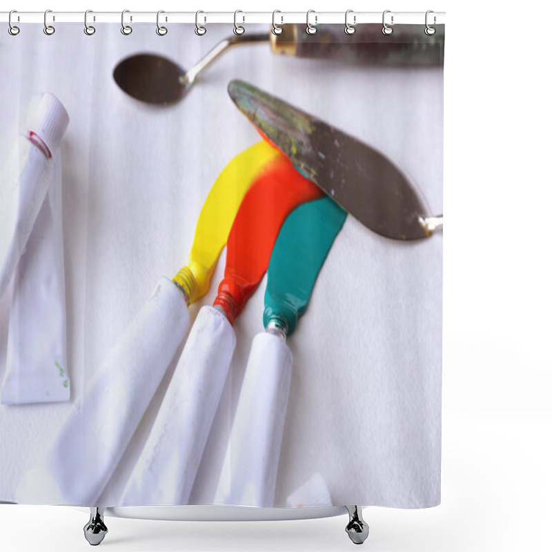 Personality  Tubes With Oil Paints And Palette Knives  Shower Curtains