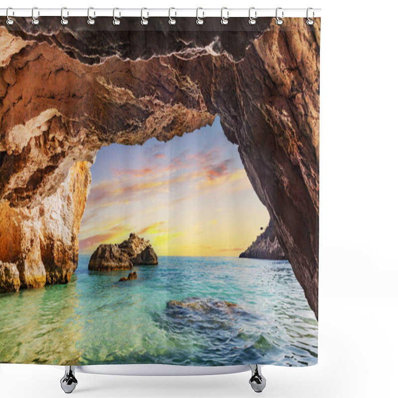 Personality  Sea Cave In Zakynthos, Greece At Sunset. Ionian Sea. Xigia Beach Area Shower Curtains