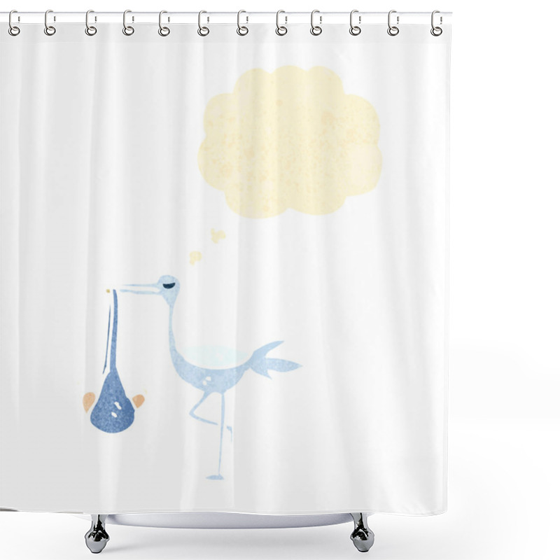 Personality  Retro Cartoon Stork Carrying Baby Shower Curtains