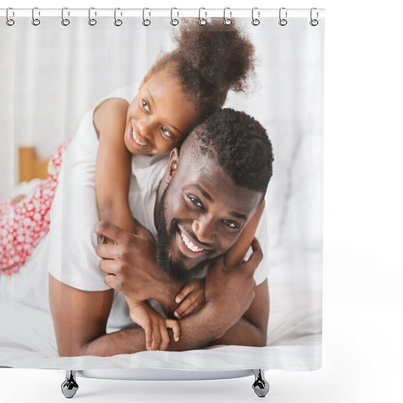 Personality  Adorable Little African Girl Hugging Her Daddy Shower Curtains