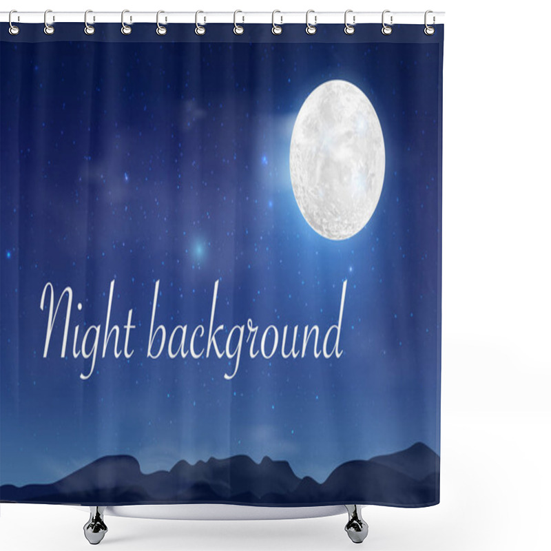 Personality  Blue Dark Night Sky Background With Full Moon, Clouds And Stars. Shower Curtains