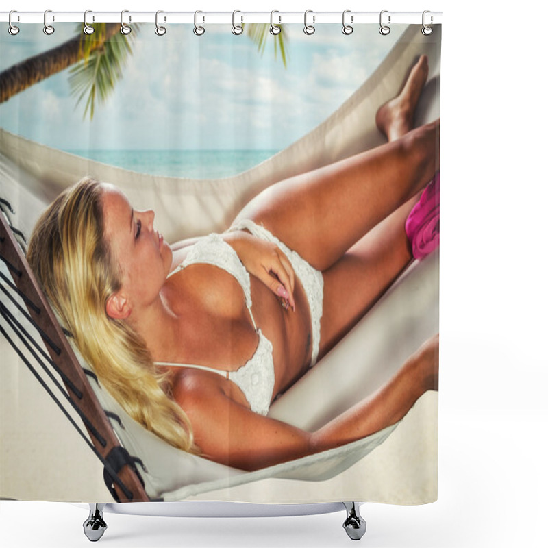 Personality  Young Beautiful Woman Relaxing On The Hammock Shower Curtains