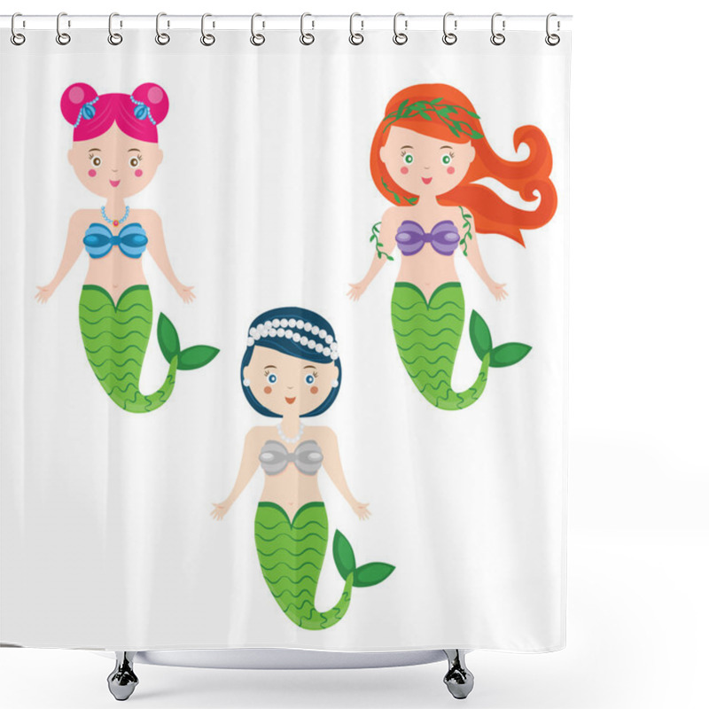 Personality  Three Vector Mermaids In Cartoon Style Shower Curtains