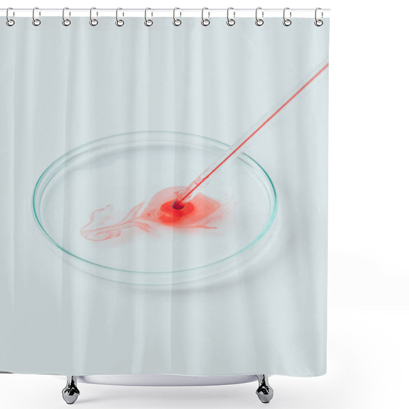 Personality  Close-up Shot Of Blood Pouring From Pipette Into Petri Dish Shower Curtains