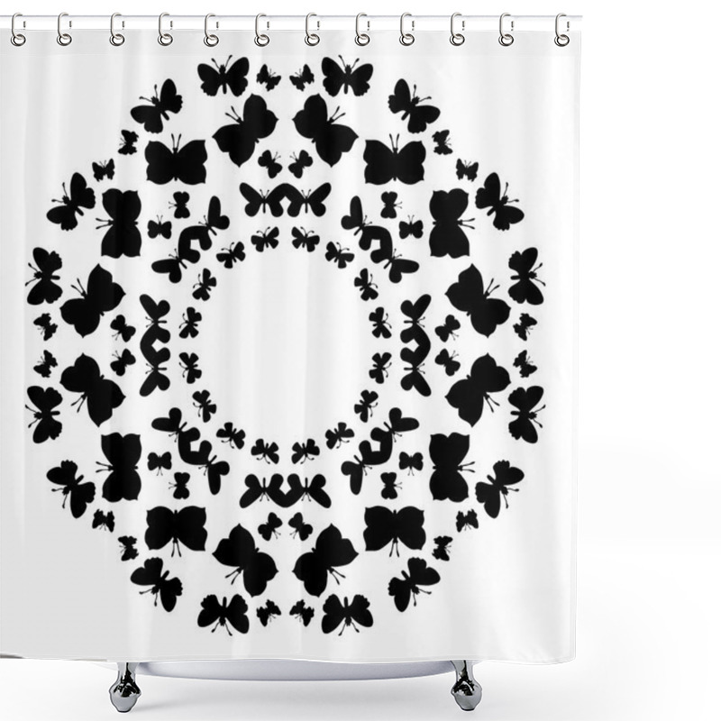 Personality  Decorative Pattern Frame With Butterflies On White Background Shower Curtains