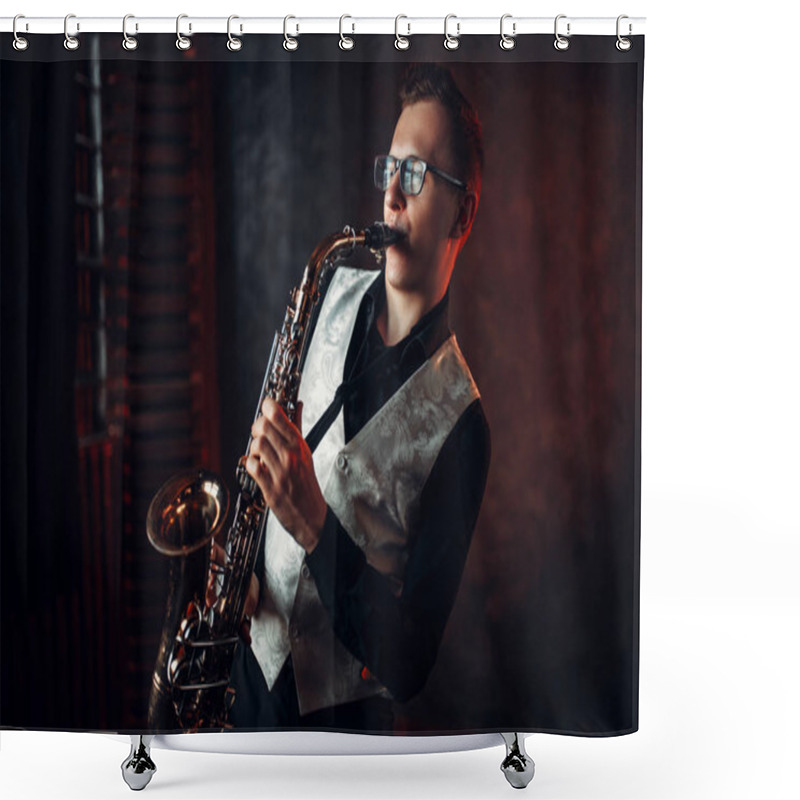 Personality  Male Musician Playing Saxophone Shower Curtains