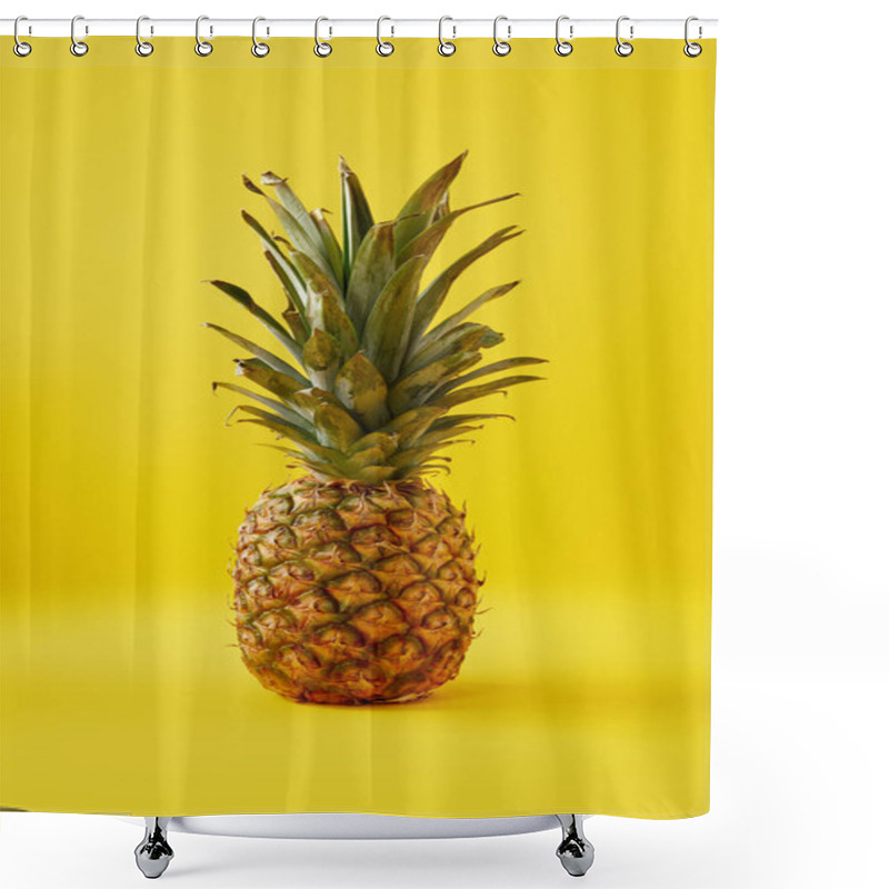 Personality  Close Up View Of Fresh Pineapple On Yellow Background Shower Curtains