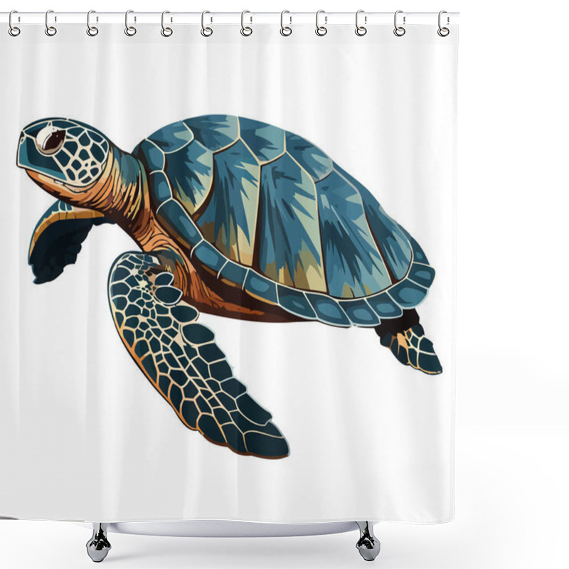 Personality  Slow Turtle Crawls On Green Nature Over White Shower Curtains