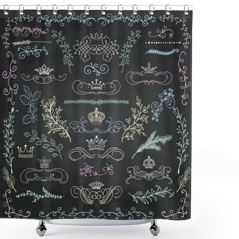 Personality  Vector Chalk Drawing Floral Design Elements, Crowns Shower Curtains