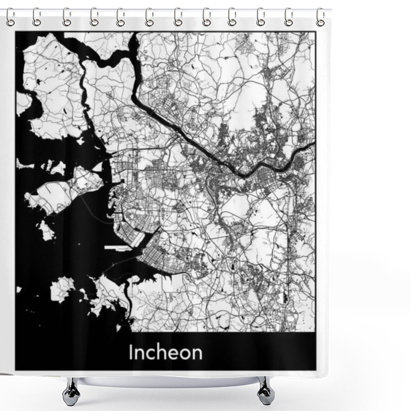 Personality  Incheon South Korea Asia City Map Black White Vector Illustration Shower Curtains