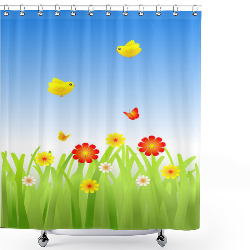 Personality  Flowers Butterflies And Birds Shower Curtains