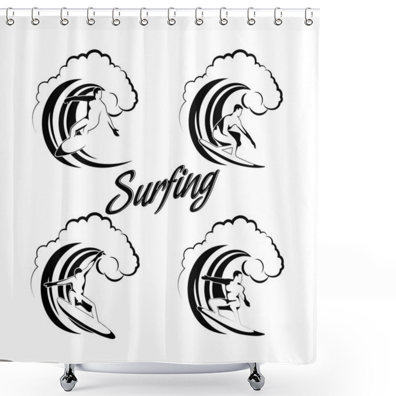 Personality  Surfer On A Wave Set 4 Silhouettes  Shower Curtains