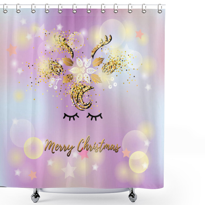 Personality  Merry Christmas Card. Cute Deer Vector Illustration As Logo, Badge, Patch Isolated On Pink Background. Deer For Invitation, Birthday, Greetings, Party, Merry Christmas Motive, T-shirt Design. Shower Curtains