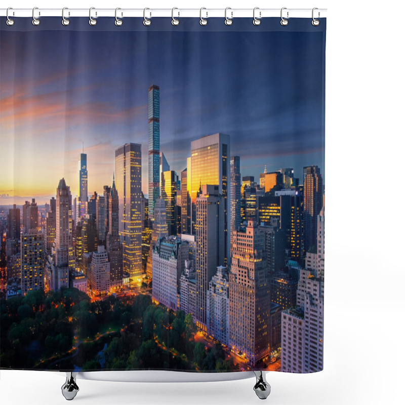 Personality  New York City - Amazing Sunrise Over Central Park And Upper East Side Manhattan - Birds Eye / Aerial View Shower Curtains