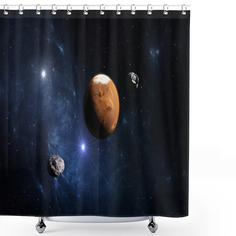 Personality  Planet Mars With Moon, Illustration Shower Curtains