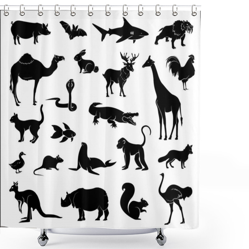 Personality  Black Shapes Animals Vector Set Shower Curtains