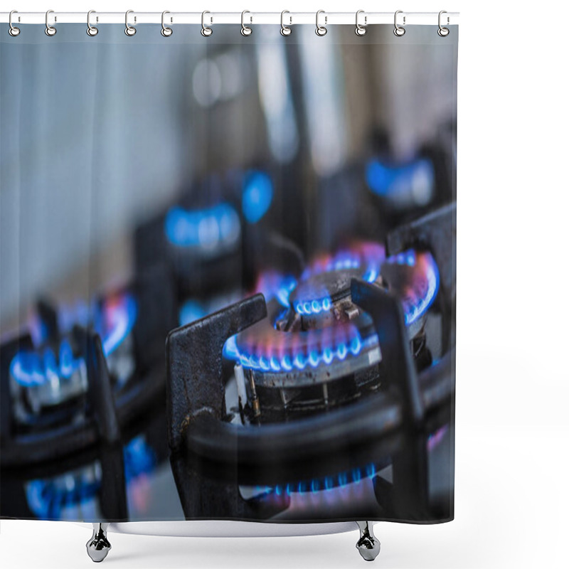 Personality  Close-up Kitchen Stove Cook With Blue Flames Burning. Shower Curtains