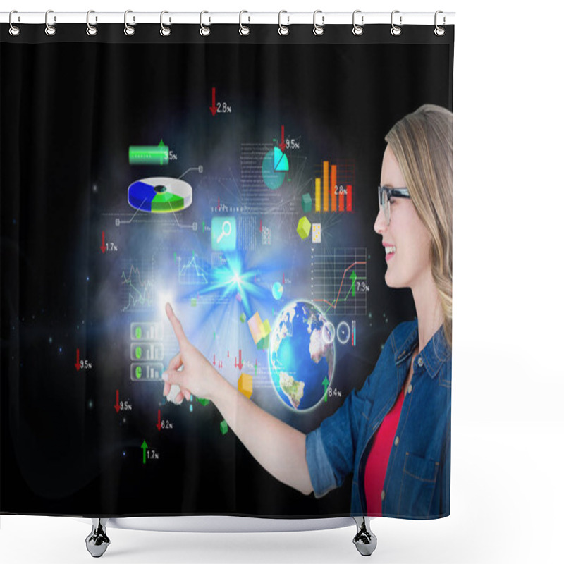 Personality  Woman Wearing Eyeglasses Pointing 3d Shower Curtains