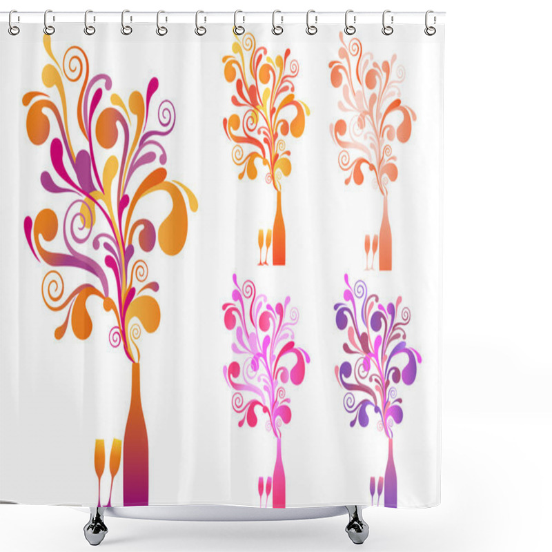 Personality  Champagne Bottle And Glasses, Vector Shower Curtains