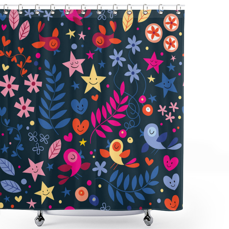 Personality  Birds, Flowers, Stars And Hearts Pattern Shower Curtains