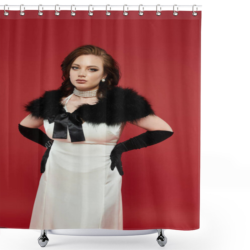 Personality  A Captivating Young Woman Showcases Her Elegance In A Luxurious Outfit, Radiating Sophistication. Shower Curtains