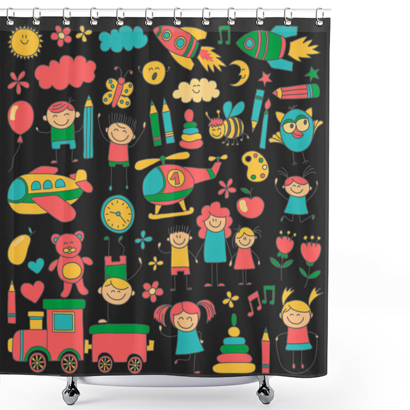 Personality  Vector Set Of Kindergarten Images Shower Curtains