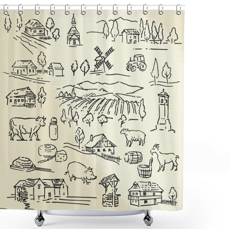 Personality  Hand Drawn Illustration - Farm Shower Curtains