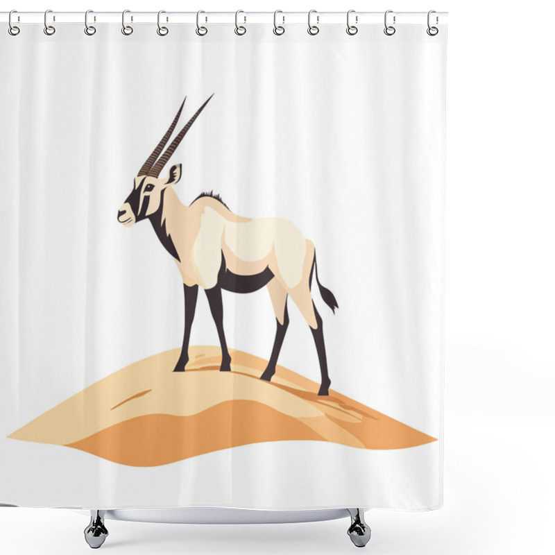 Personality   A Majestic Oryx Standing On A Sand Dune In The Desert. Flat Vector Shower Curtains