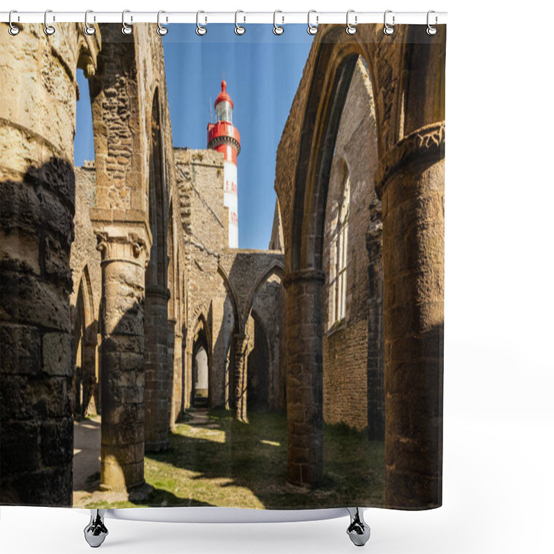 Personality  The Saint-Mathieu Lighthouse Behind The Ruins Of The Abbey Saint-Mathieu De Fine-Terre In Plougonvelin (Finistere, France) Shower Curtains