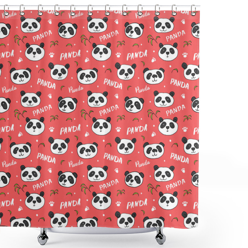 Personality  Cute Panda Bear Seamless Pattern. Cute Animals Doodle, Hand Drawn Cartoon Vector Illustration. Shower Curtains