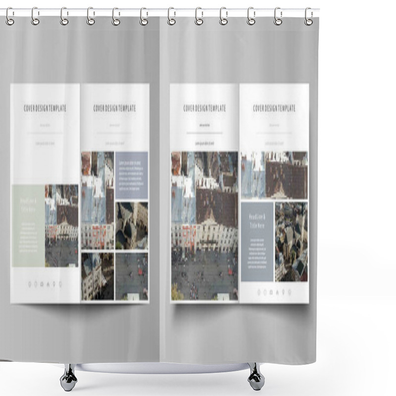 Personality  Business Templates For Bi Fold Brochure, Magazine, Flyer, Report. Cover Design Template, Abstract Vector Layout In A4 Size. Background Made Of Dotted Texture For Travel Business, Urban Cityscape. Shower Curtains