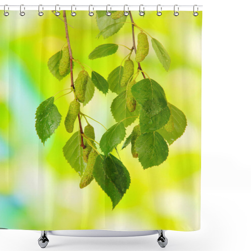 Personality  Green Birch Leaves, On Green Background Shower Curtains