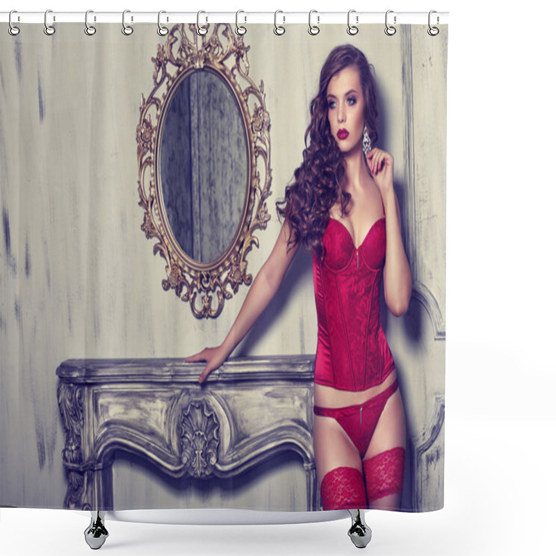 Personality  Sexy Woman In Red Lingerie Shower Curtains