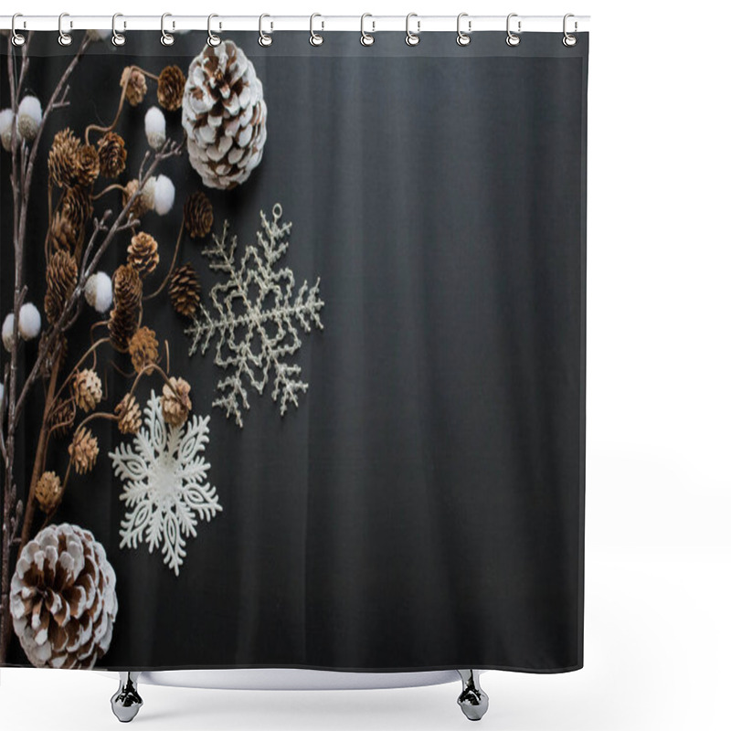 Personality  Christmas Ornaments On Wooden Ground With Space For Text Background Shower Curtains