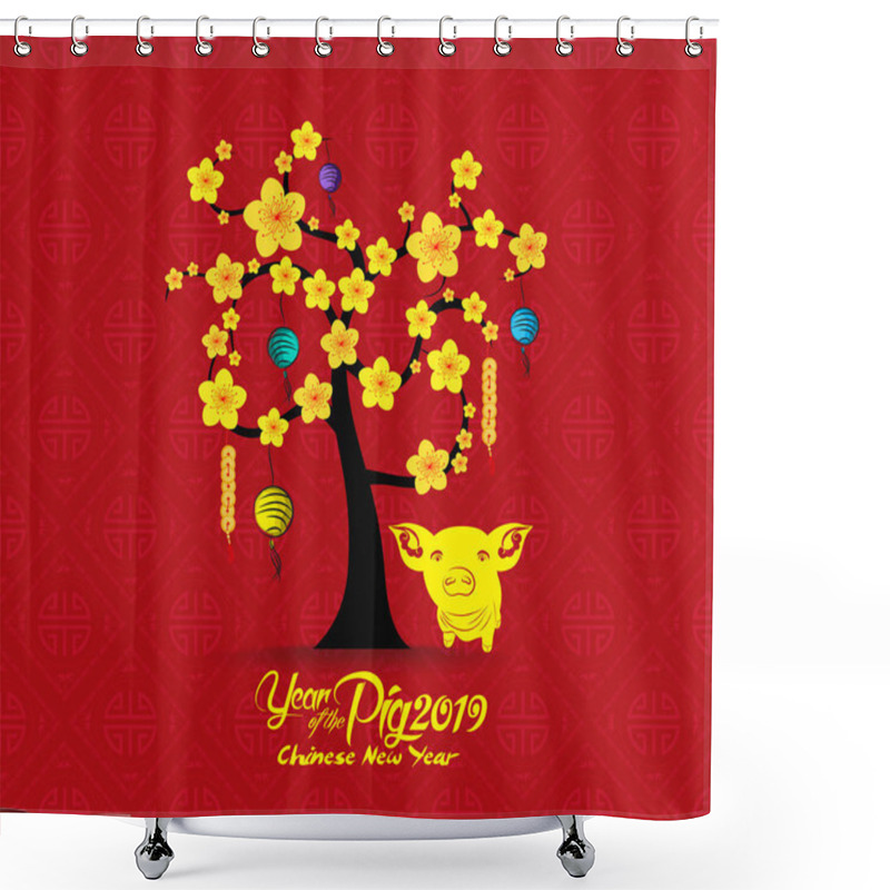 Personality  Tree Design For Chinese New Year Celebration. Year Of The Pig 2019 Shower Curtains