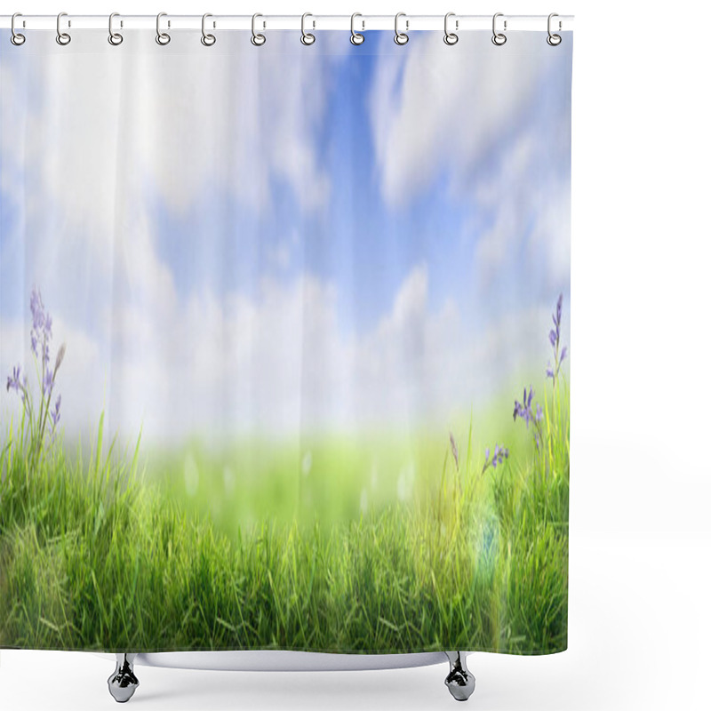 Personality  Lush Spring Green Grass Background With A Sunny Summer Blue Sky  Shower Curtains