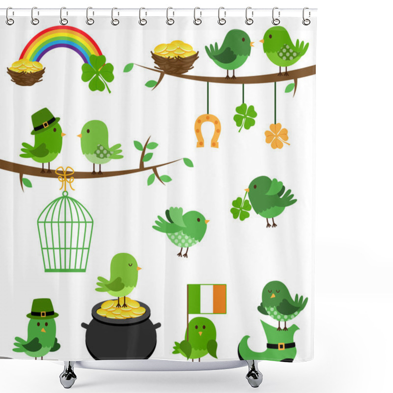 Personality  Vector Set Of St Patrick's Day Themed Birds Shower Curtains